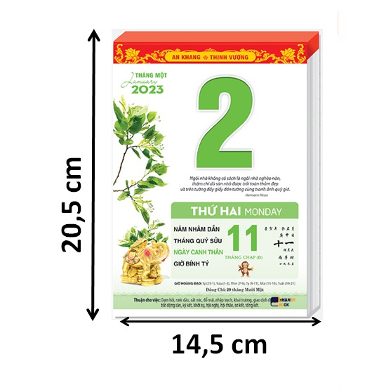 Lịch Bloc 2024 - Bloc lịch kích thước 14,5 x 20,5 cm – Bình cổ Phong Thủy – NH10