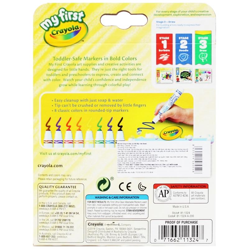 Hộp 8 Bút Lông Màu Rửa Được Ultra-Clean Washable Markers - Crayola 811324