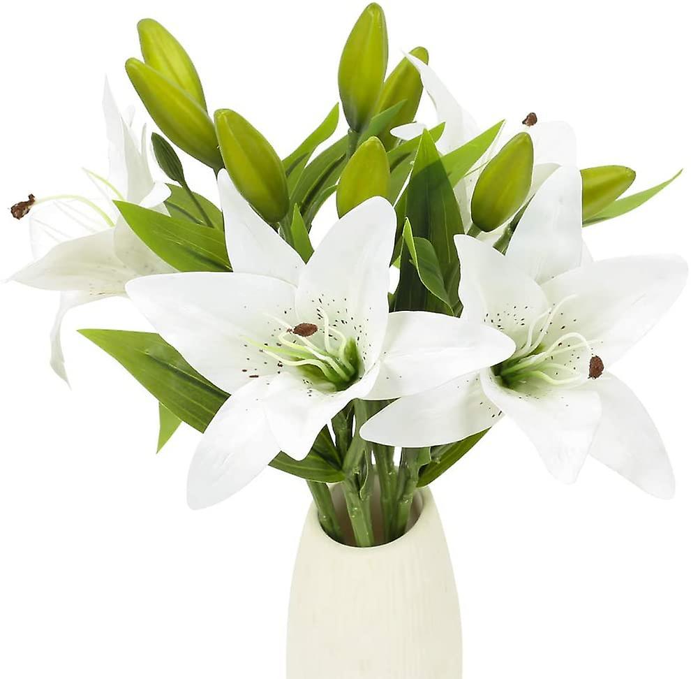 4PCS hoa lily nhân tạo thực vật sắp xếp hoa giả lụa đám cưới bó hoa cô dâu màu trắng trong nhà