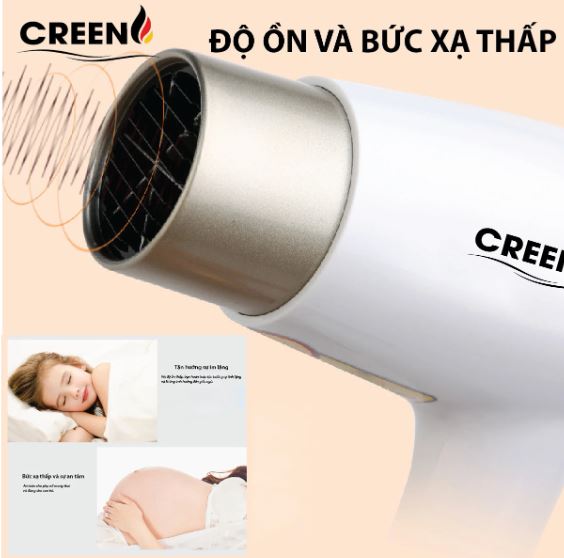 Máy sấy tóc gắn tường CREEN CR-ST1200, sấy nhanh khô, ion âm dưỡng ẩm không hại tóc - Hàng chính hãng