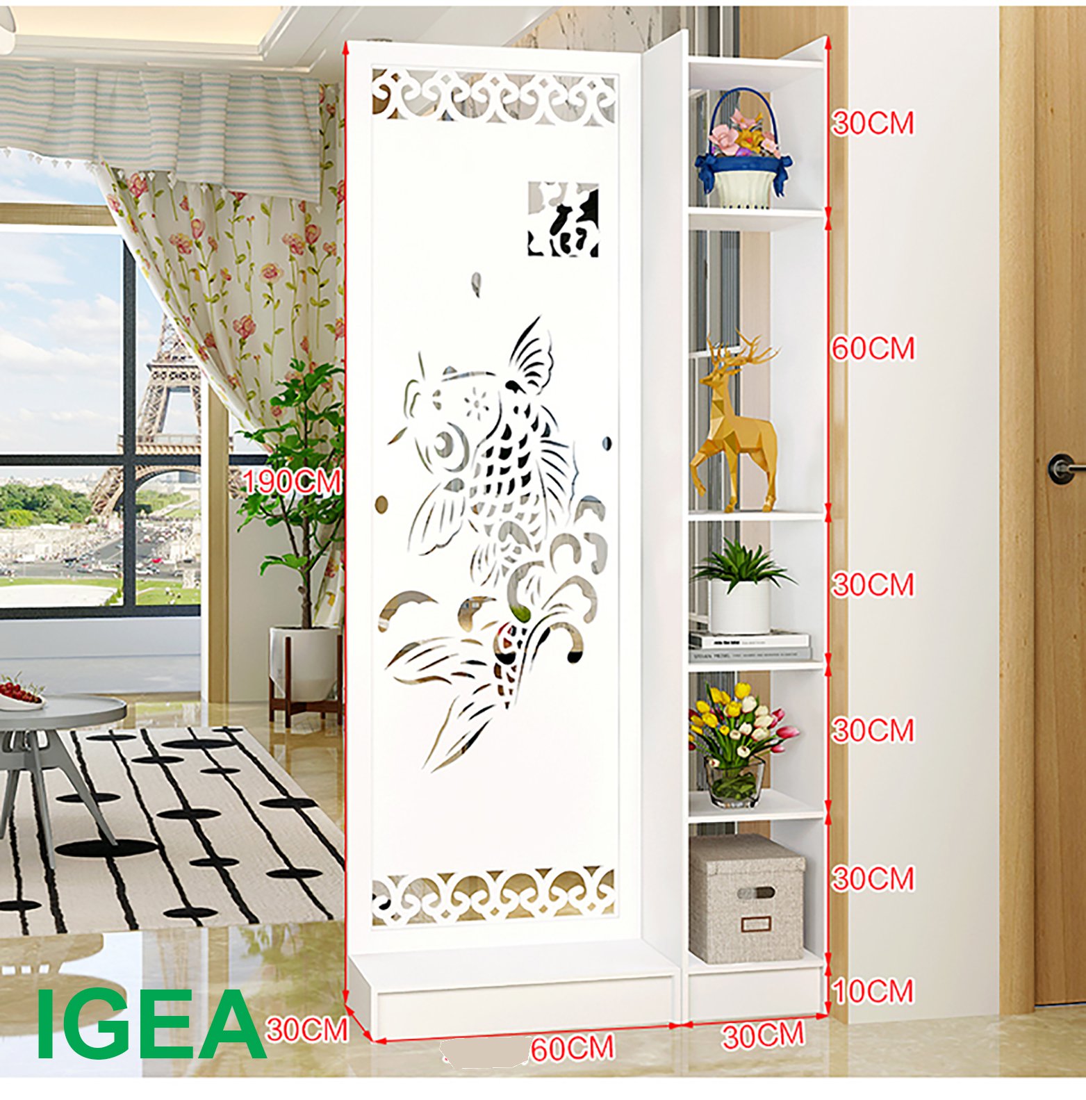 VÁCH NGĂN CÁ CHÉP PHONG THUỶ LIỀN 1 KỆ (C1m9 x R 90cm)