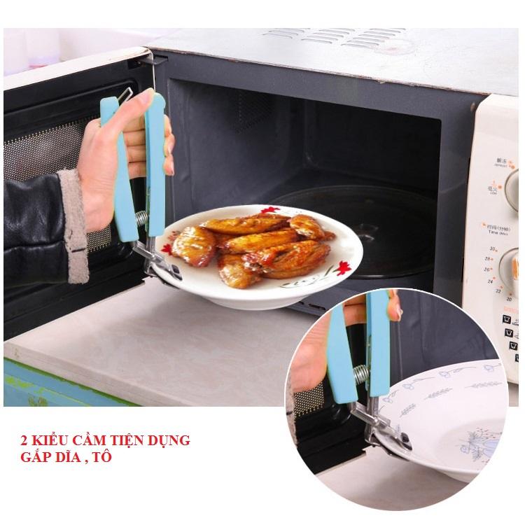 Dụng cụ kẹp gắp dĩa nóng có miếng lót cao su chống trầy xước tô, dĩa