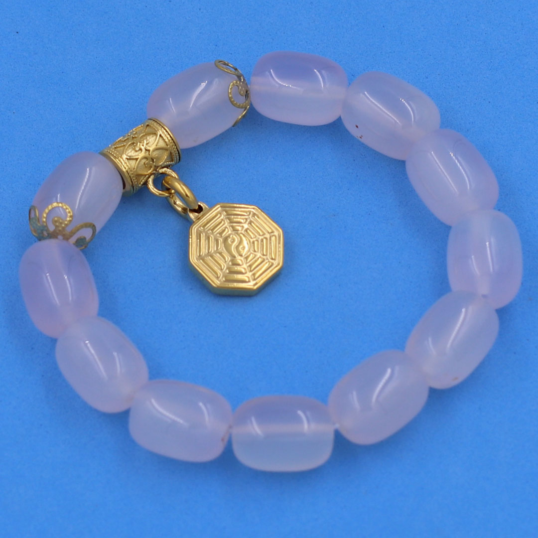 Vòng tay thạch anh trắng bầu bát quái VTATBBQHKV12