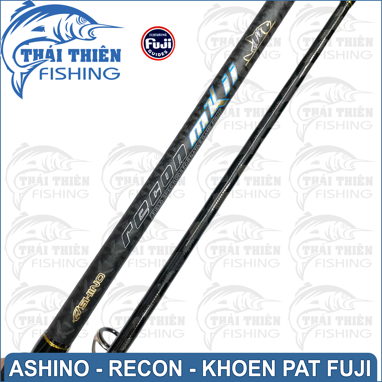 Cần Lure Ashino Recon 2 Khúc Máy Đứng Khoen Pat Fuji Phôi Carbon Xoắn Thân Rỗng Cán Hở Dòng