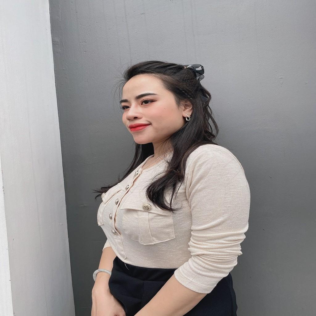 Áo thun dăm nữ dài tay, co giãn,nhiều cúc trước ngực tôn dáng freesize đến 75kg