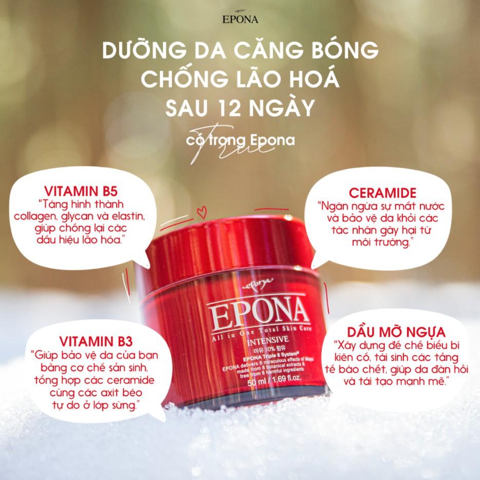 Mẫu Dùng Thử Kem Dưỡng Da Căng Bóng Chiết Xuất Dầu Ngựa Sample Epona All In One Total Skin Care Intensive 1ml