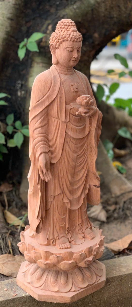 Tượng phật adi đà liên hoa bằng gỗ hương đá kt cao 60×23×21cm