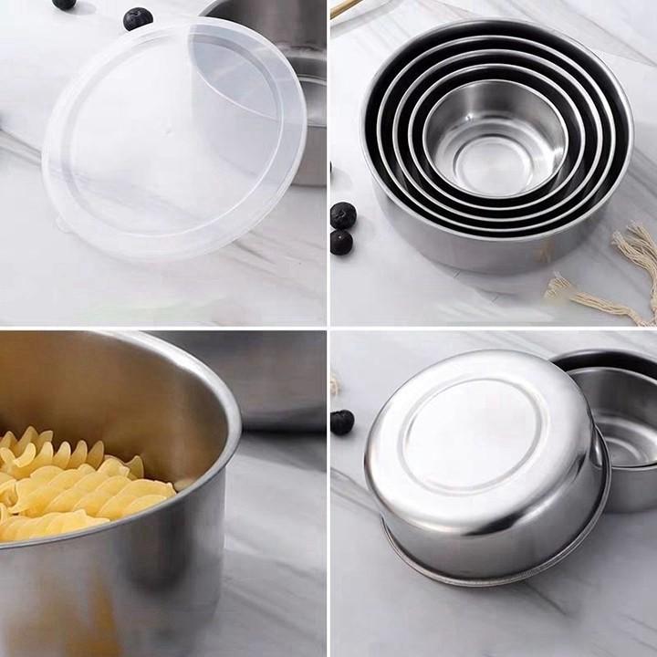 Bộ 5 bát inox có nắp đậy silicon, bộ thố inox không gỉ đủ size bền đẹp