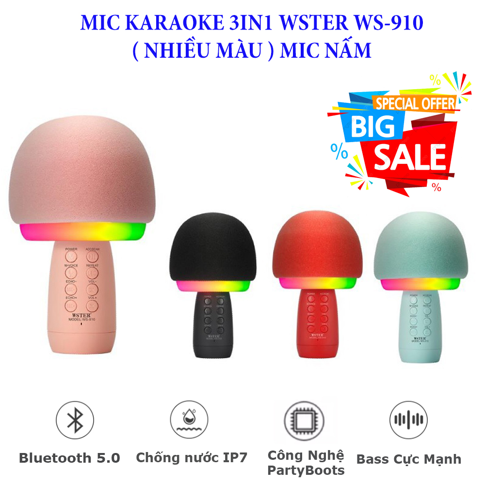 MICRO KARAOKE 3IN1 WS-910 ( NẤM ) ÂM THANH CỰC HAY-HT