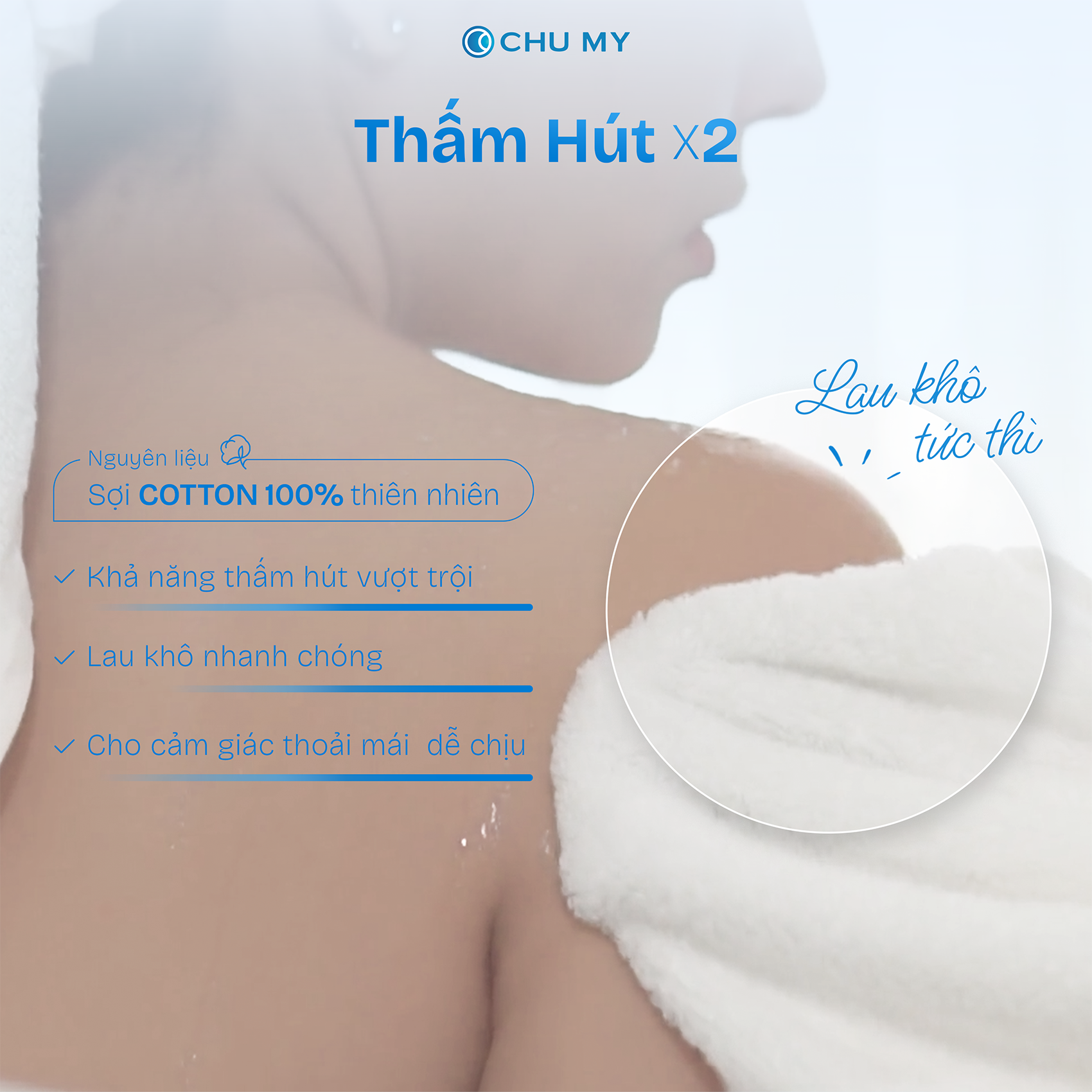 Khăn tắm khách sạn CHU MY – 100% cotton, trắng mềm mại, 70x140cm, 500g, thấm hút vượt trội