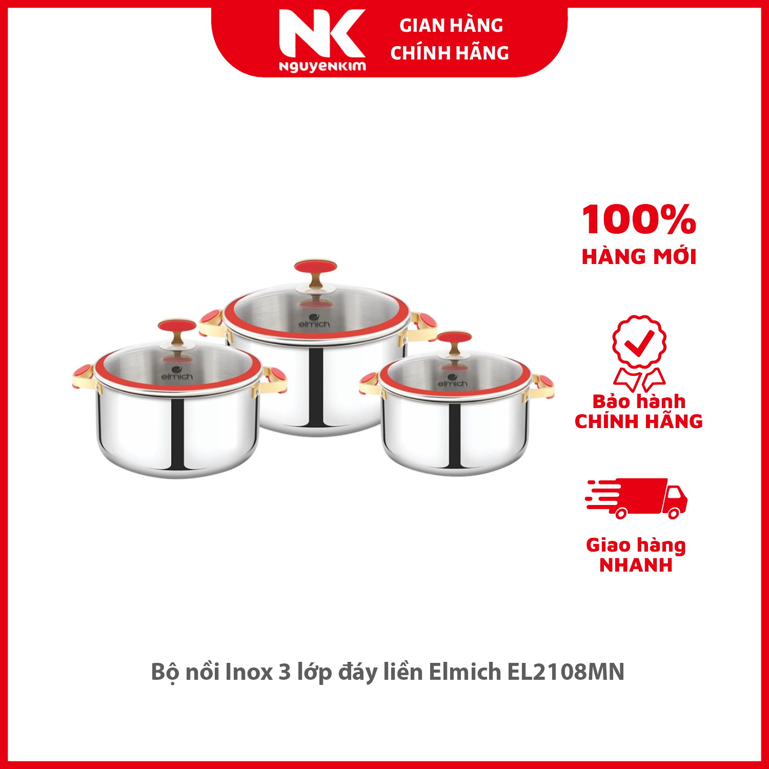 Bộ nồi Inox 3 lớp đáy liền Elmich EL2108MN