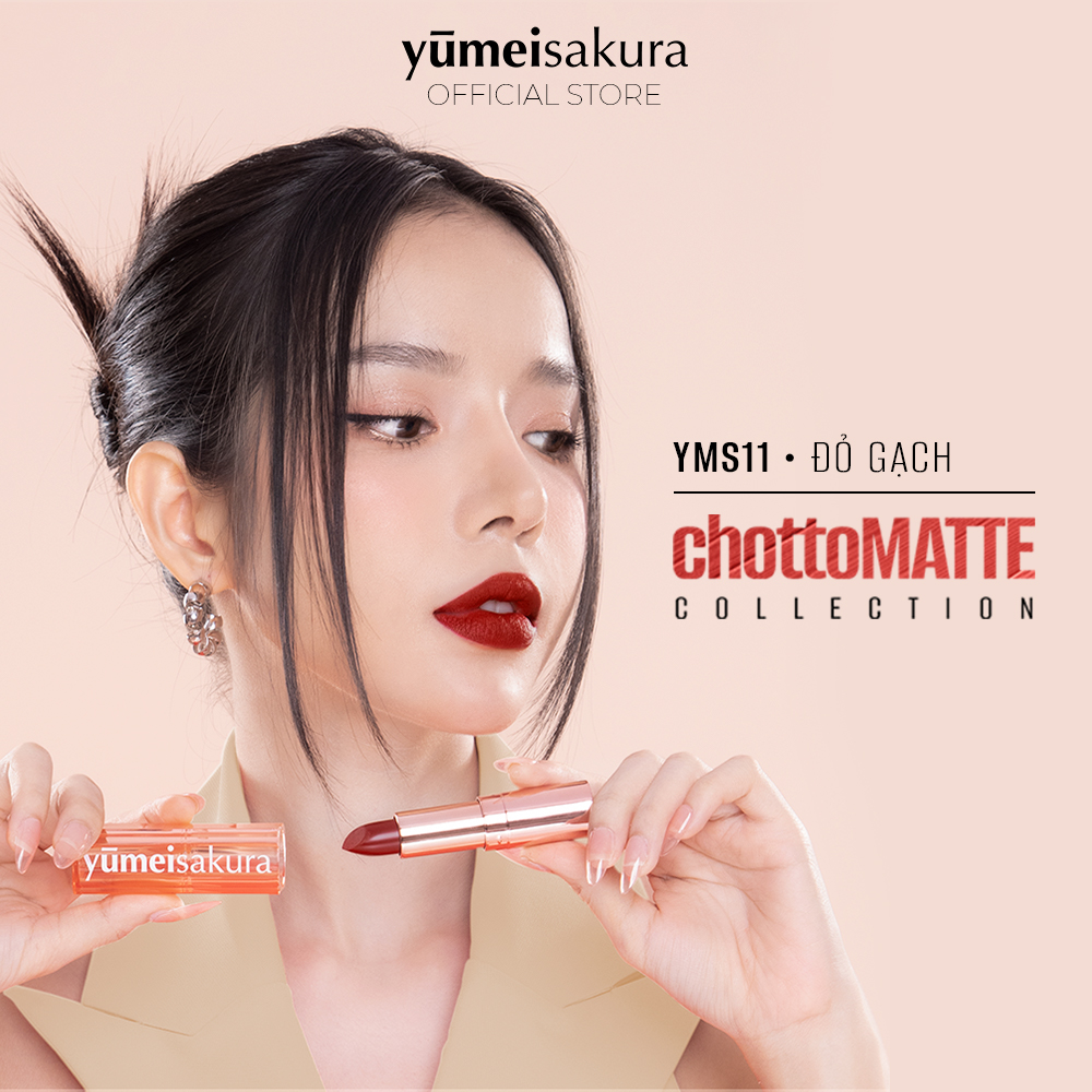 Son Thỏi Màu Đỏ Gạch Lì Mịn Siêu Dưỡng Yumeisakura Chotto Matte Kiss Me Maroon Lipstick YMS11 3.5g