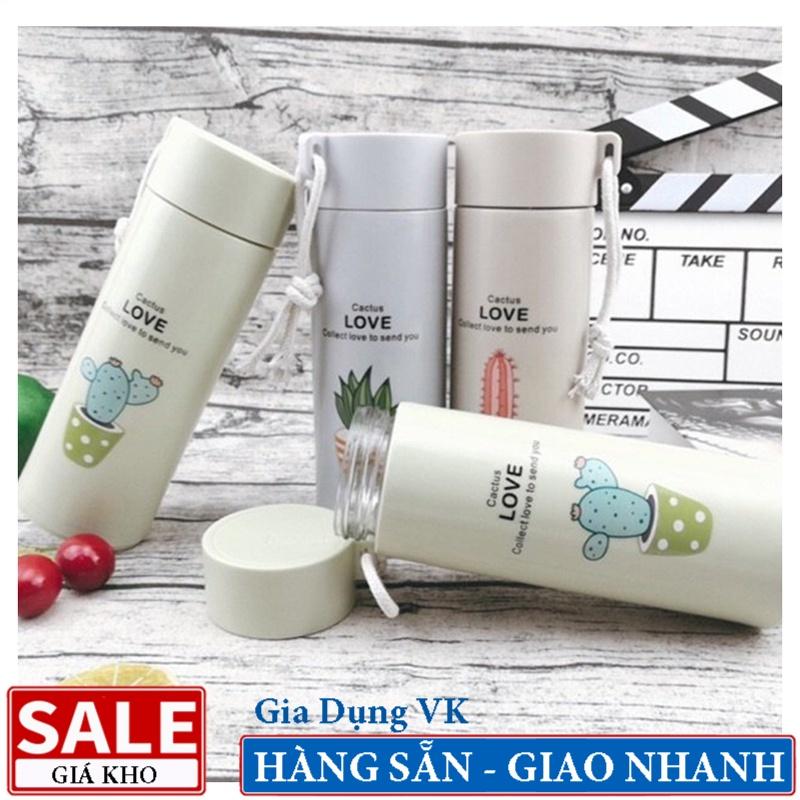 Bình Đựng Nước Lõi Thủy Tinh Họa Tiết Xương Rồng Dễ Thương Dung Tích 400ml