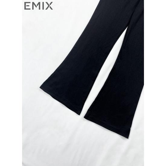 Quần ống loe nữ EMIX (màu đen), basic trousers, dáng dài, cạp cao, lưng chun, ống loe, vải thun co giãn Q881