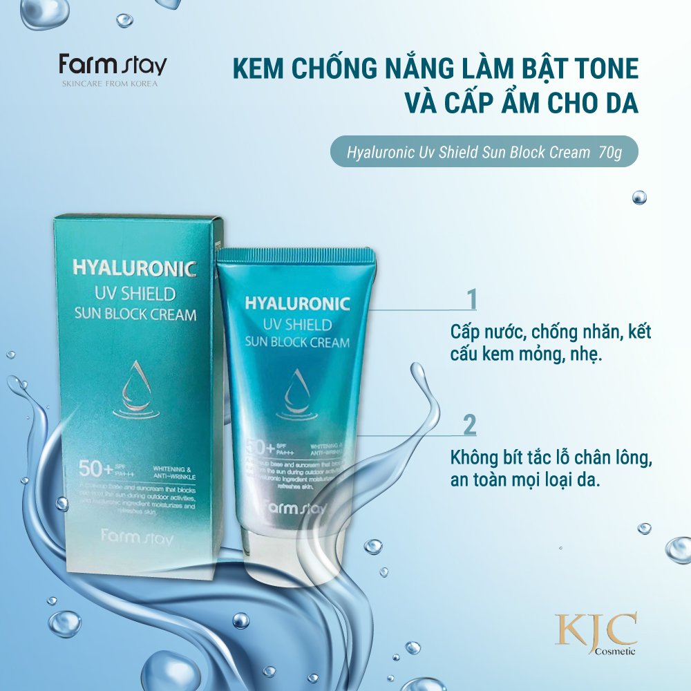 Kem Chống Nắng  Farmstay Hyaluronic UV Shield Sun Block Cream (Tuýp/70g)