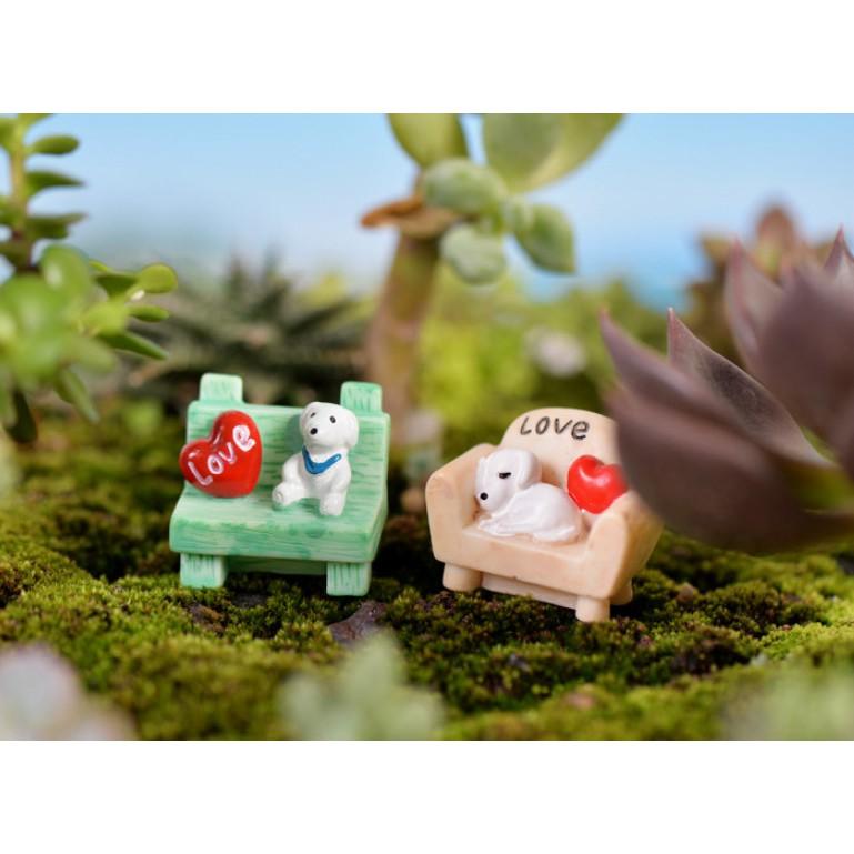 Mô hình chó ngồi ghế trang trí tiểu cảnh, terrarium quà tặng trang trí