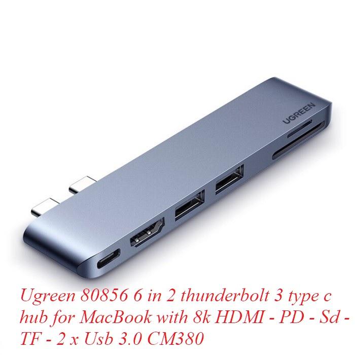 Ugreen UG80856CM380TK 6 trong 2 macbook pro thunderbolt 3 type c hub 8k HDMI - PD - Sd- TF - 2 x Usb A 3.0 màu xám - HÀNG CHÍNH HÃNG