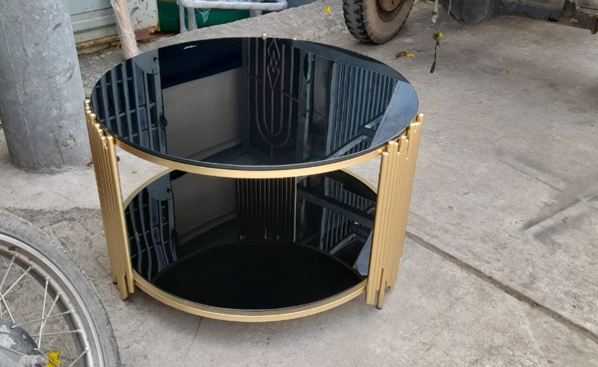 Bàn trà kính cường lực 2 tầng Juno Sofa Phi 60 cm