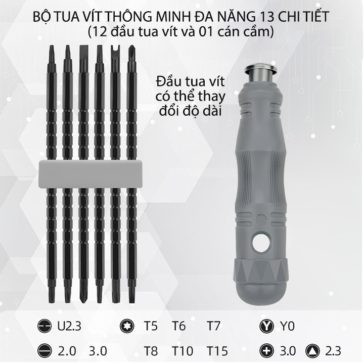 Bộ tua vít đa năng thông minh 13 chi tiết, có thể thay đổi chiều dài, bằng thép cứng