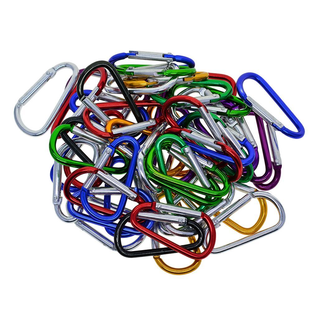 50 Pieces Aluminum Carabiner Spring Clip Climbing Keychain Rings