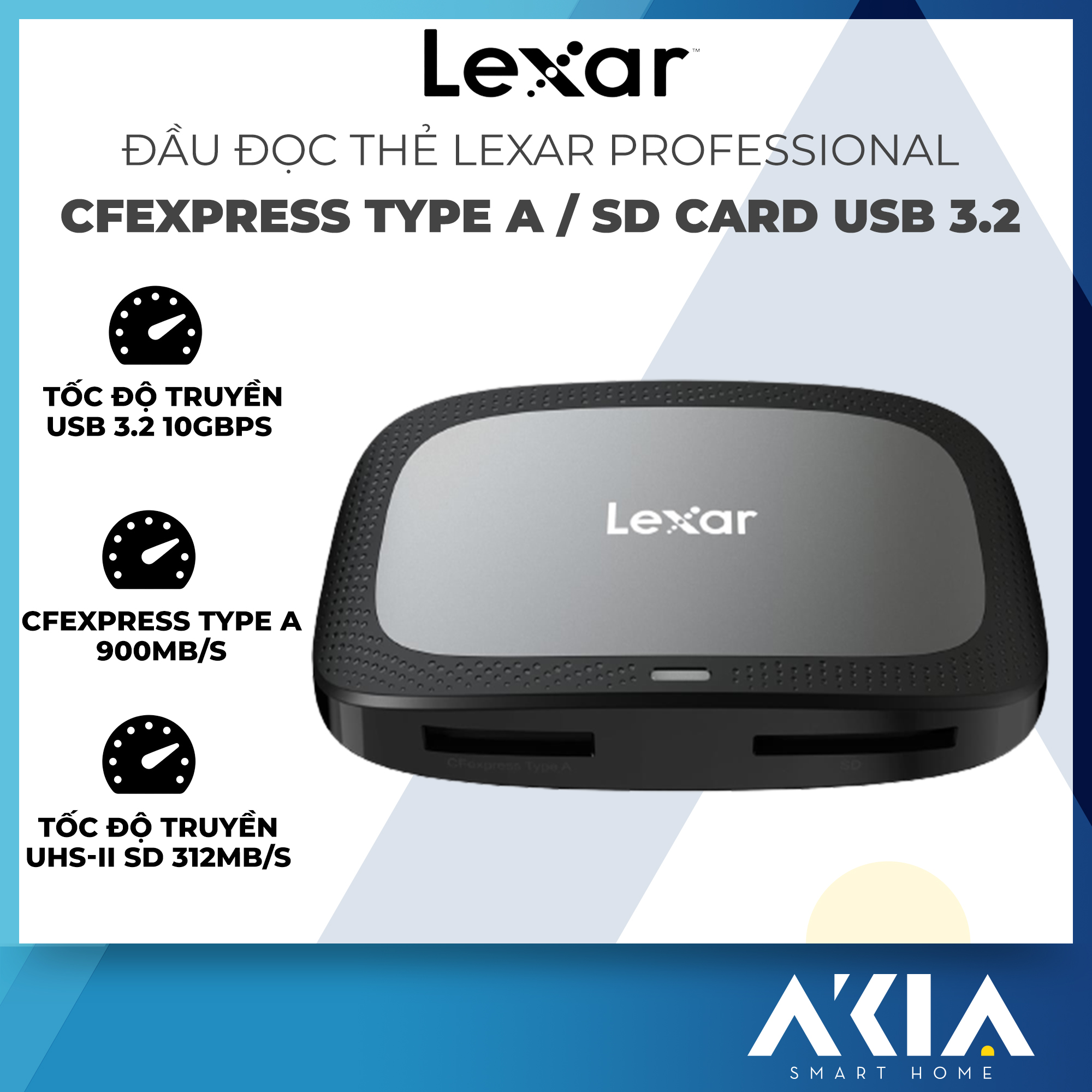 Đầu đọc thẻ Lexar Professional CFexpress Type A / SD USB 3.2 Gen 2 LRW530U-RNBNG, Tốc độ truyền USB 10Gbps - HÀNG CHÍNH HÃNG