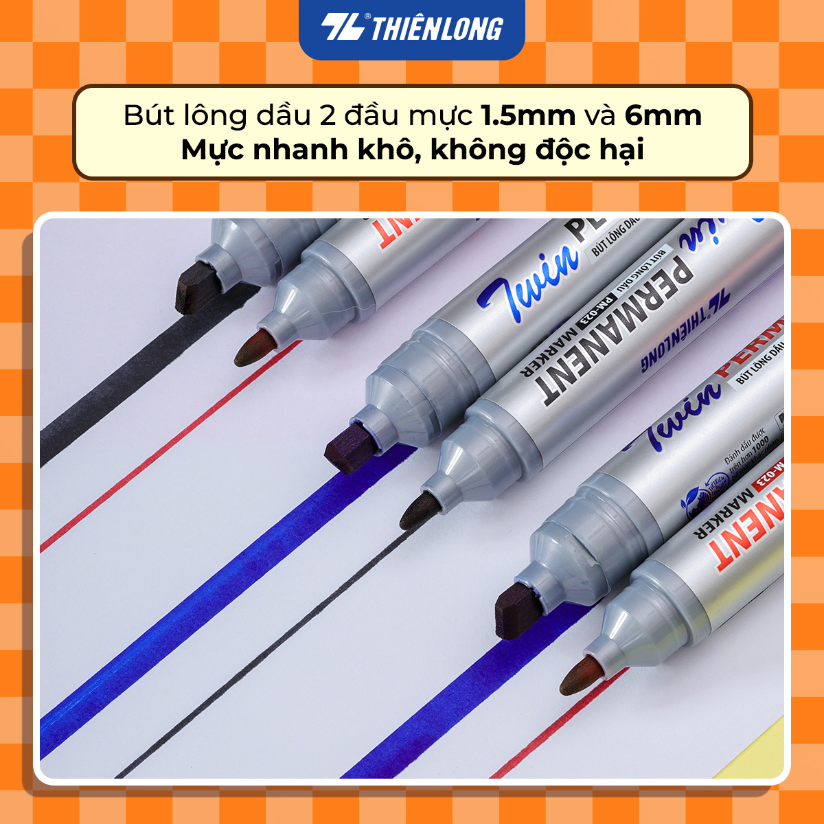 Combo 10 Bút lông dầu 2 đầu mực - Twin Permanent Marker Thiên Long PM-023