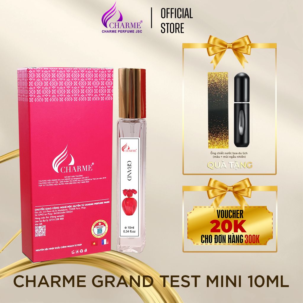 Nước Hoa Nữ Cao Cấp Charme Grand Hương Hoa Cỏ Phong Cách Nữ Tính Tinh Tế Lưu Hương Khó Phai Chai Test Mini 10ml