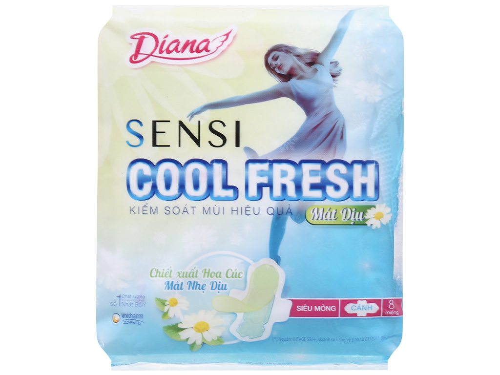 Combo 6 gói băng Vệ Sinh Diana Sensi Cool Fresh Mát Dịu Siêu Mỏng Cánh 8 miếng