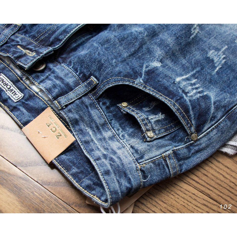 Short jean nam ZCF 102 xanh đậm xước