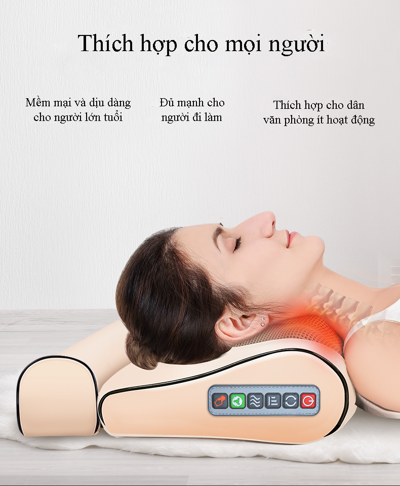 Gối mát xa massage hồng ngoại 16 bi cao cấp thế hệ mới, trị liệu cổ, vai ,gáy, cột sống lưng chất liệu da, vải chống thấm nước + tặng kèm gối lưng + gói trị liệu ngải cứu