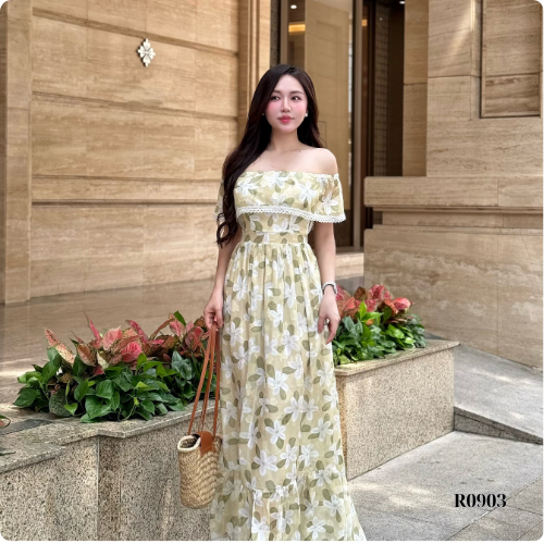 Đầm Maxi Ruzimay Trễ Vai Dáng Dài Hoạ Tiết R0900