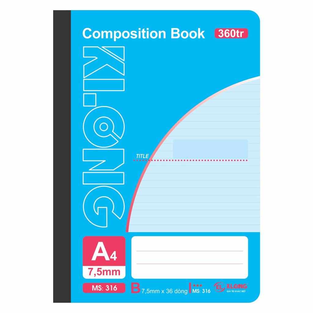 Sổ kẻ ngang may dán gáy Composition book KLONG A4 360 trang 58/92; MS: 316