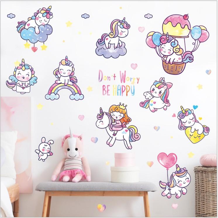 Decal dán tường trang trí - KỲ LÂN HỒNG ĐÁNG YÊU CHO BÉ
