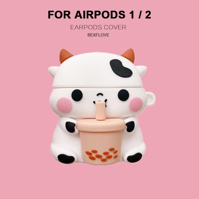 Vỏ bảo vệ bao đựng tai nghe case dành cho airpods 1, 2 chống va đập - Case Bò sữa