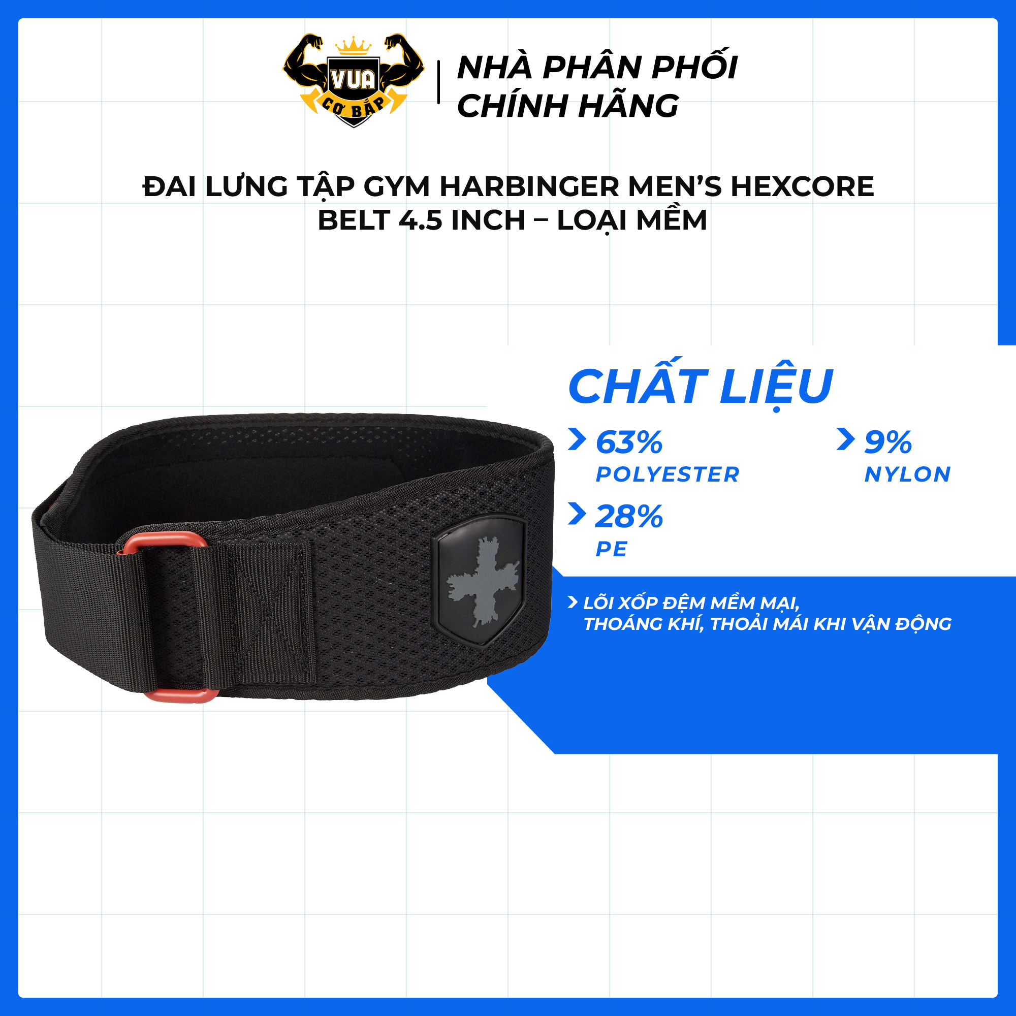 Đai Lưng Harbinger Nylon Belt 10.2 cm – Loại Mềm