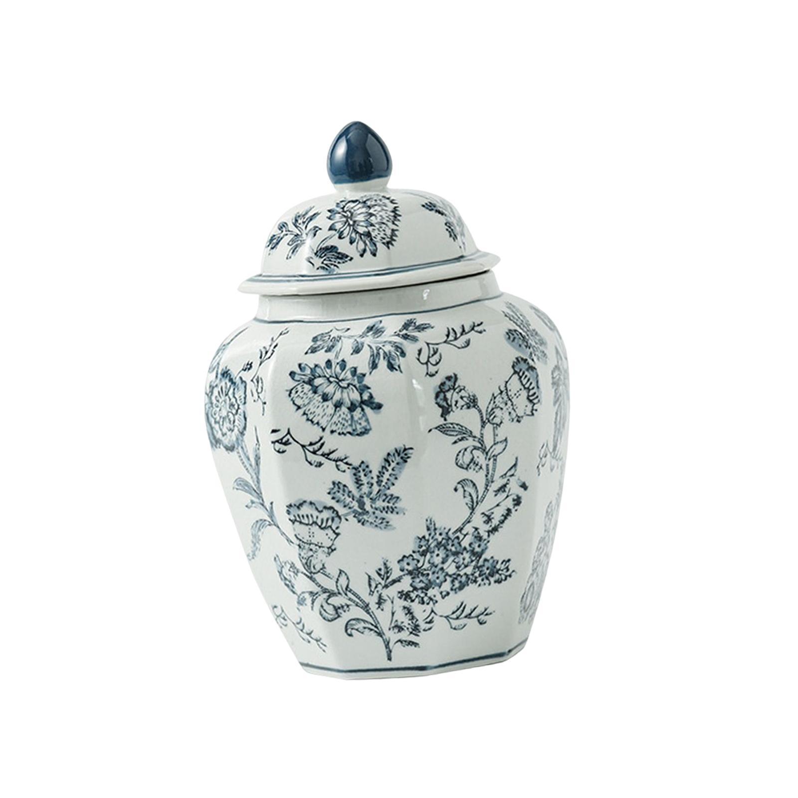 Ceramic Ginger Jar Containers Storage Tin Exquisite with Lid Plants Holder Handicraft Flower Vase for Shelf Desk Party Decoration Collection