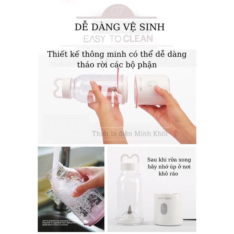 Máy xay sinh tố mini cầm tay Meet Juice 500ml tặng túi đá giữ nhiệt 24H, máy xoay hoa quả