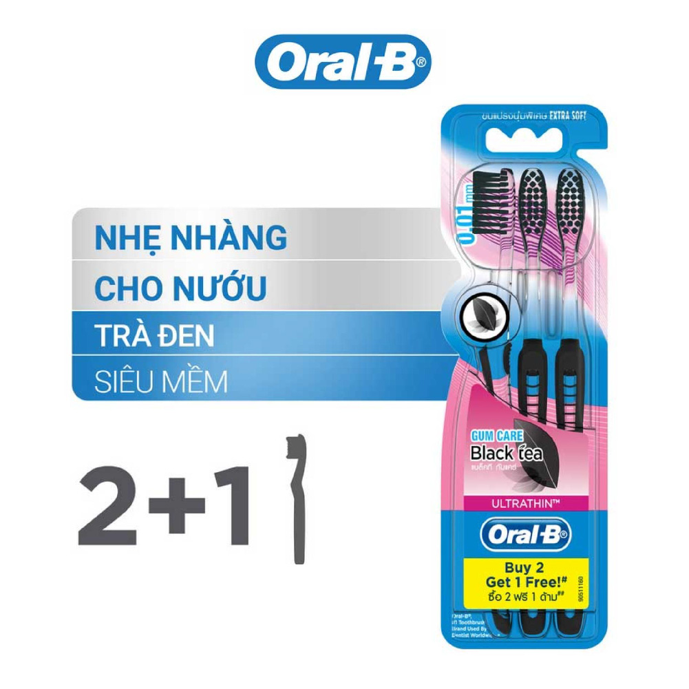 Bàn Chải ORAL-B Tinh Chất Trà Đen Vỉ 3 cái (Mua 2 tặng 1)