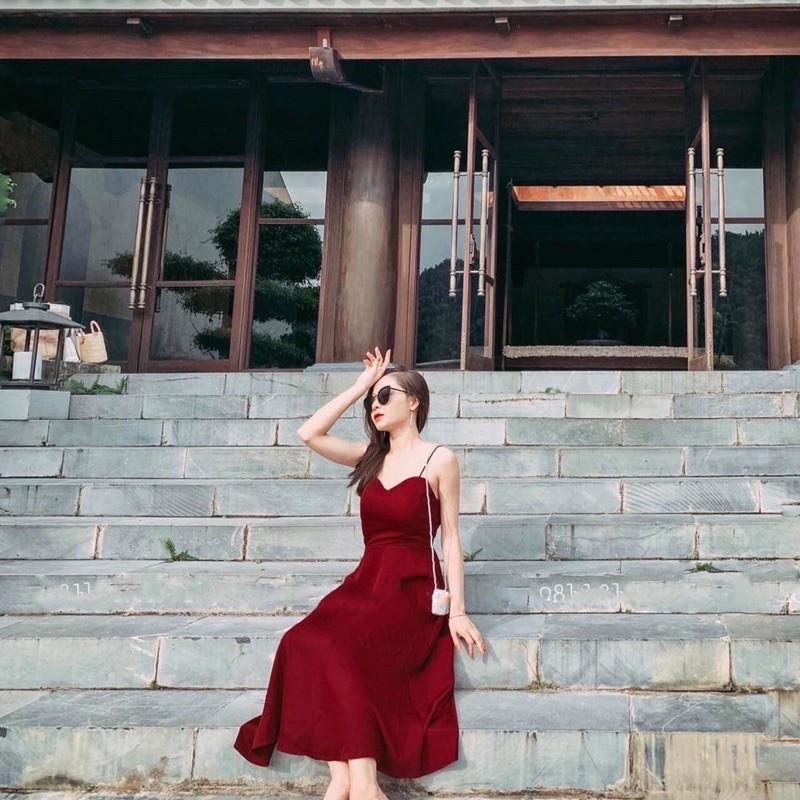 Đầm váy hai dây đi biển chéo dây sau 2 màu