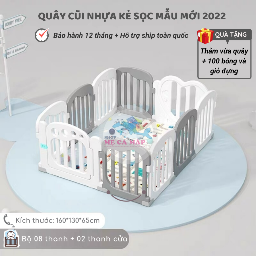 Quây cũi nhựa cao 65cm tặng THẢM DÀY và 100 BÓNG, quây bóng nhựa an tâm cho bố mẹ