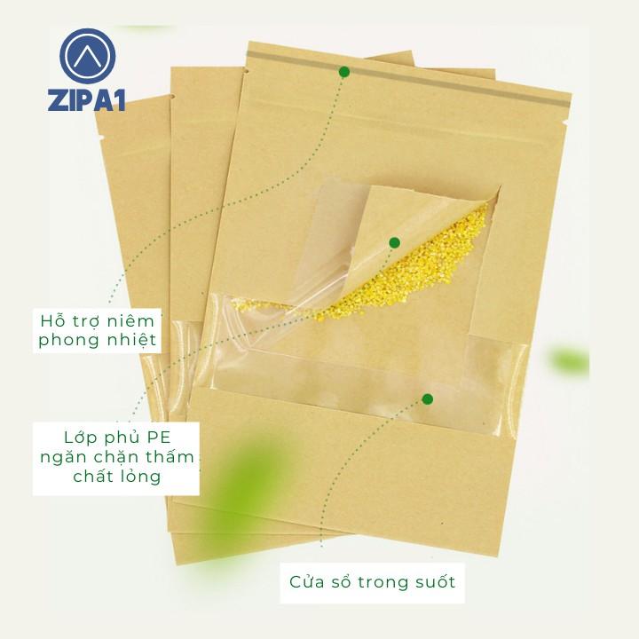 10 Túi zip giấy Kraft đáy đứng - Có cửa sổ bền, chắc - Túi zip Kraft - Zip A1 - A1011