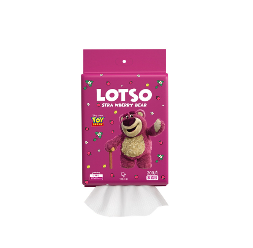 Khăn giấy lau đa năng gấu dâu LOTSO bịch lớn 200 tờ, khăn lau mặt dùng 1 lần, chất cotton mềm mịn GD761-RutLotso