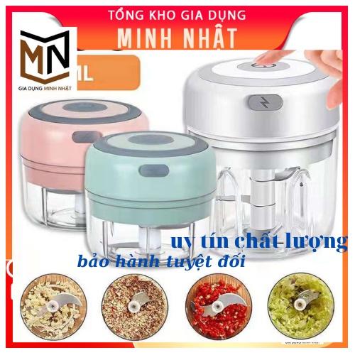 Mẫu MớiMáy Xay Tỏi Ớt,Xay thịt,Xay Đồ Ăn Dặm Cho Bé Đa Năng Mini Cầm Tay Sạc Điện Cổng USB 100ml 250ml Combo 2 in 1