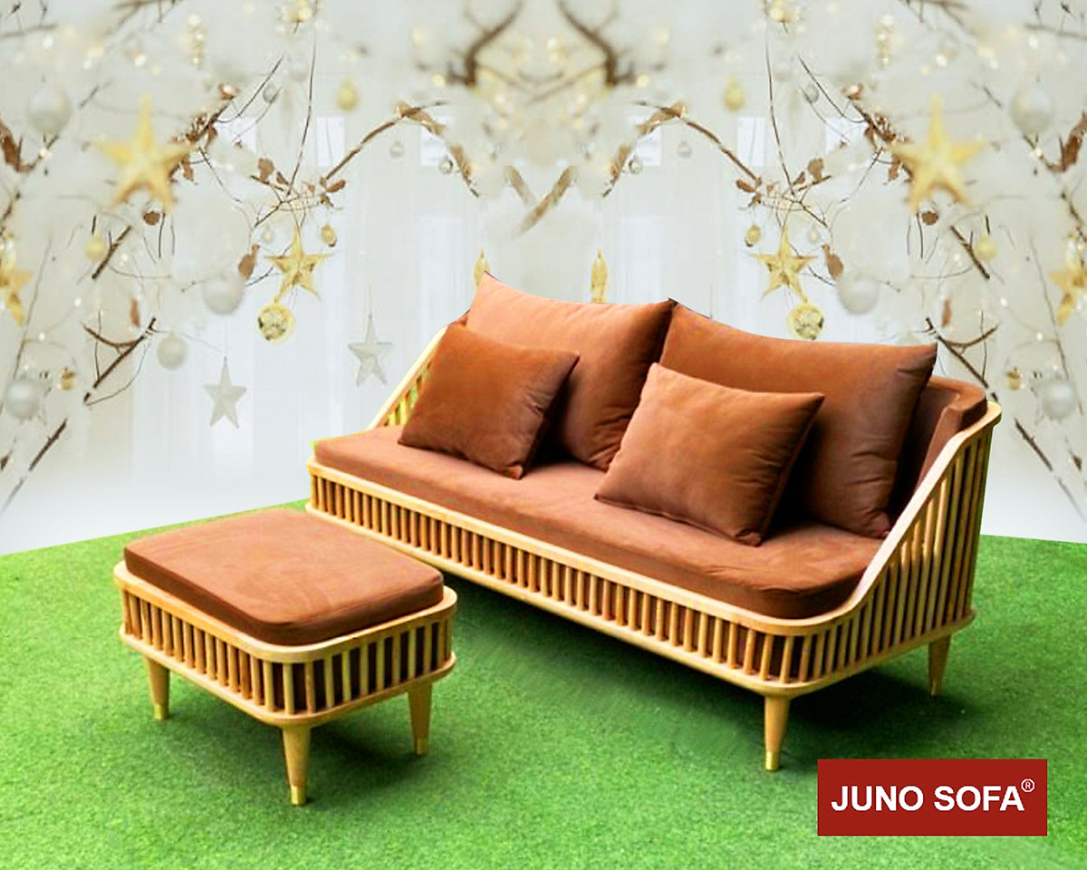 Băng ghế gỗ nệm và đôn Juno Sofa băng 1m8