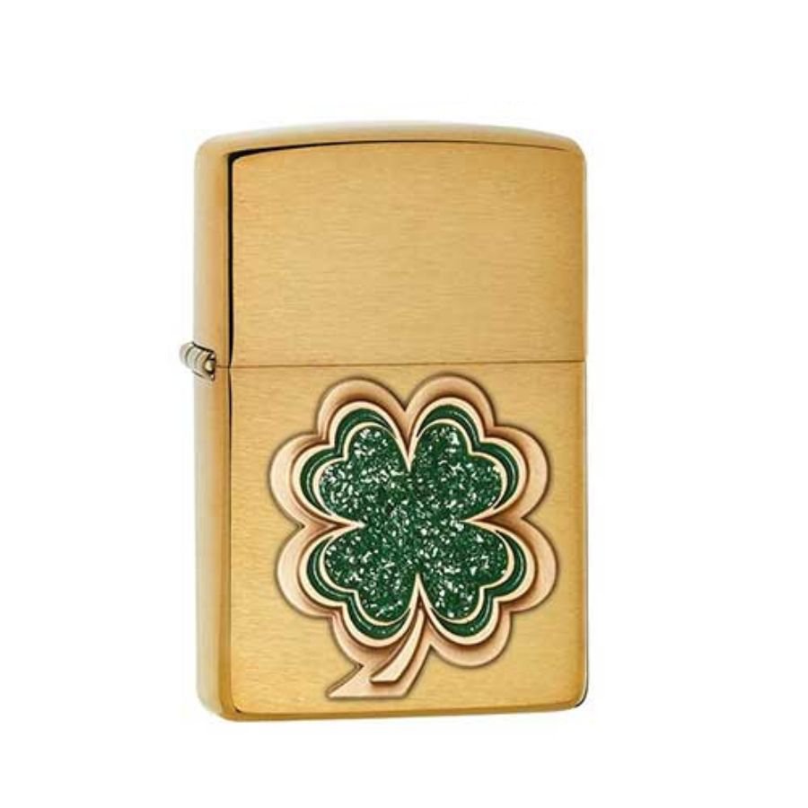 Bật Lửa Zippo 28806 – Zippo Four Leaf Clover ( Shamrock ) Emblem Brushed Brass