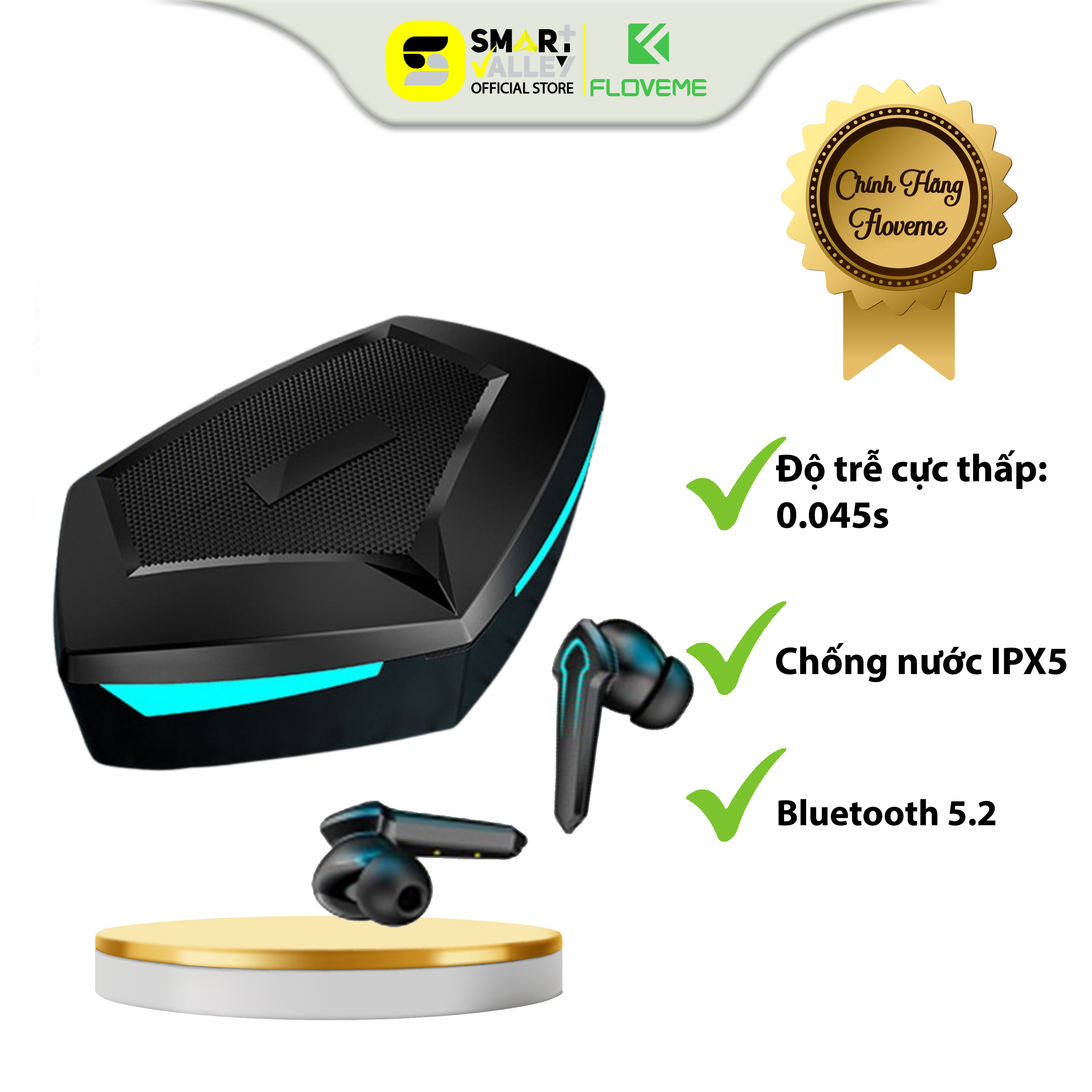 Tai Nghe Floveme Gaming Không Dây Bluetooth 5.2 - P30 -  Cảm biến âm thanh HIFI - hỗ trợ đàm thoại độ trễ cực thấp khi chơi game, Bass mạnh mẽ - Hàng chính hãng