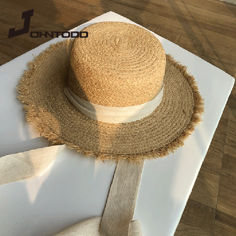 Mũ Lưỡi Trai Nữ Rộng Vành Chống Nắng Đi Biển Nón Đen Trắng Ruy Băng Nơ Ống Hút Nắp Casual Nữ Đầu Dẹt panama Hat