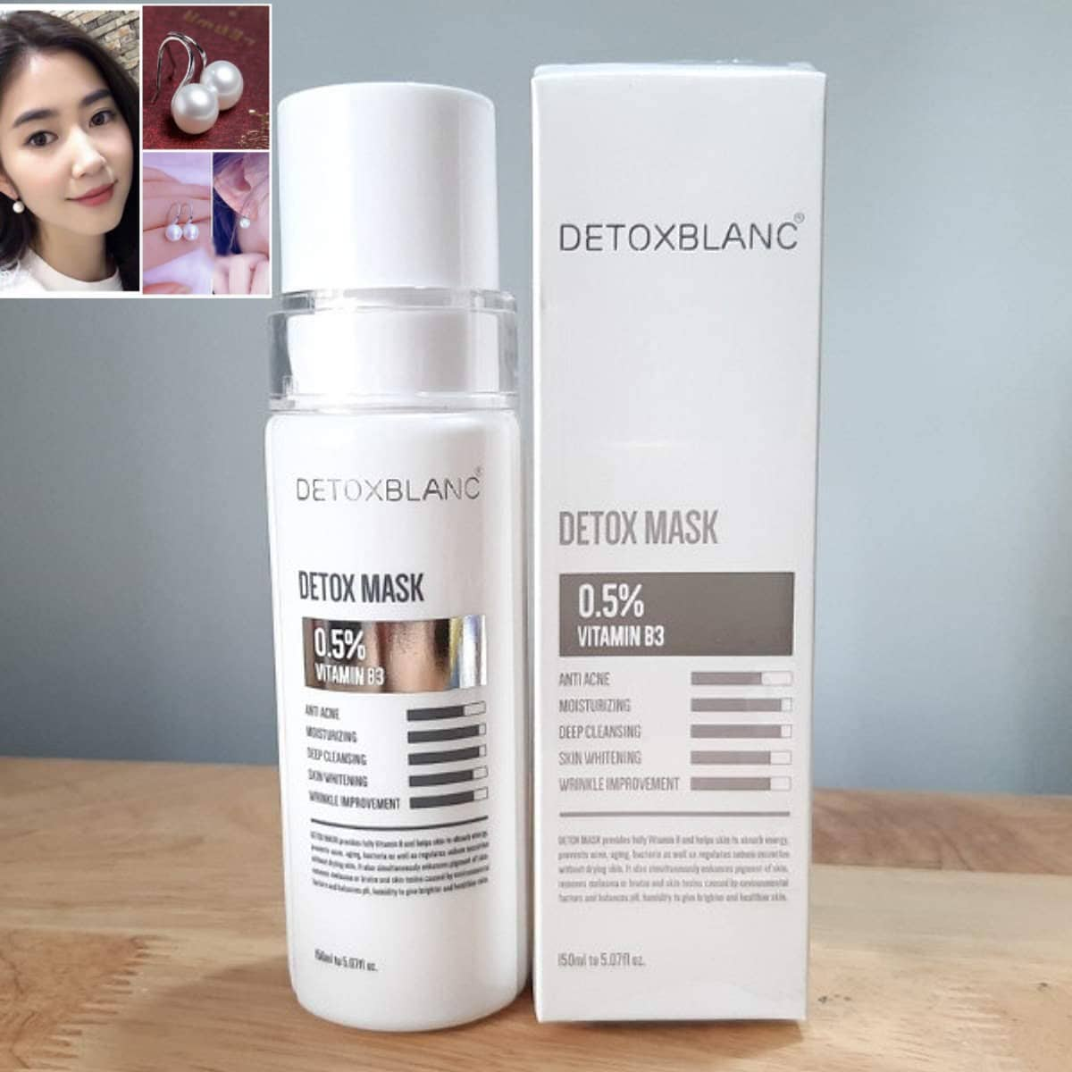 Mặt Nạ Thải Độc Trắng Da Ngừa Mụn Nám Detox BlanC: Detox Mask (mẫu mới) + tặng kèm hoa tai ngọc trai cực xinh