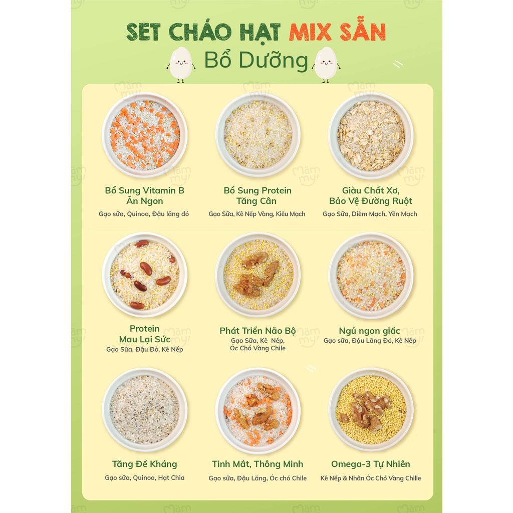 Combo 9 hũ hạt mix sẵn Mămmy nấu cháo bổ sung chất dinh dưỡng cho bé ăn dặm trên 6 tháng