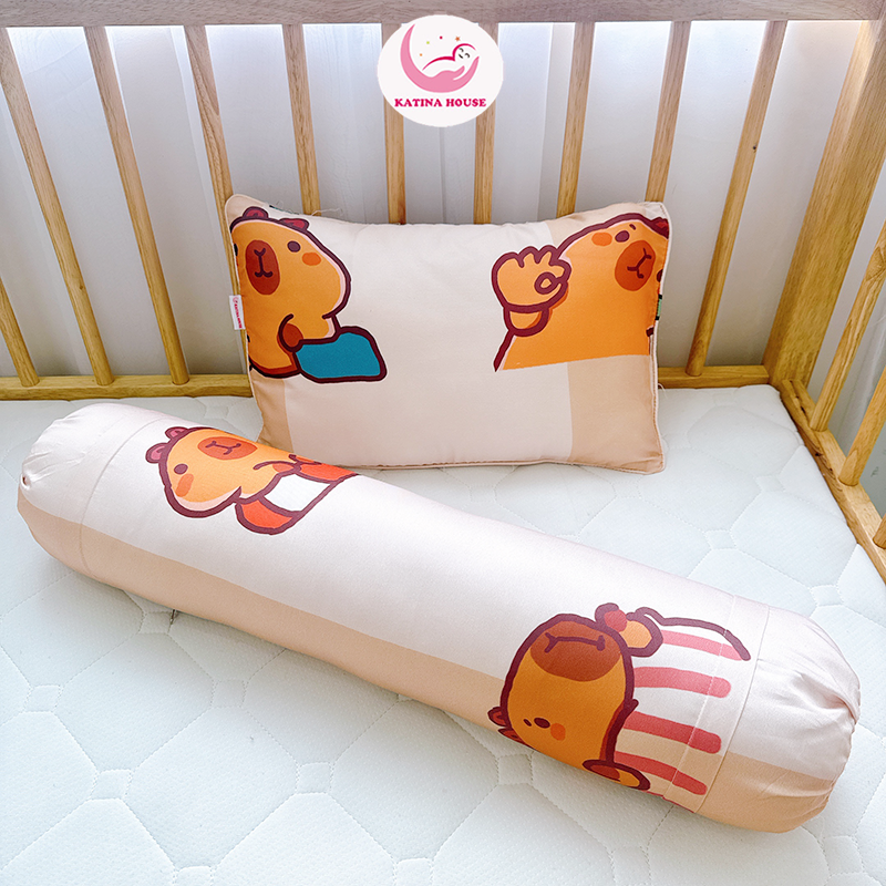 Bộ gối nằm gối ôm cho bé Katina House, gòn lông vũ nhân tạo vải tencel mềm thoáng mát